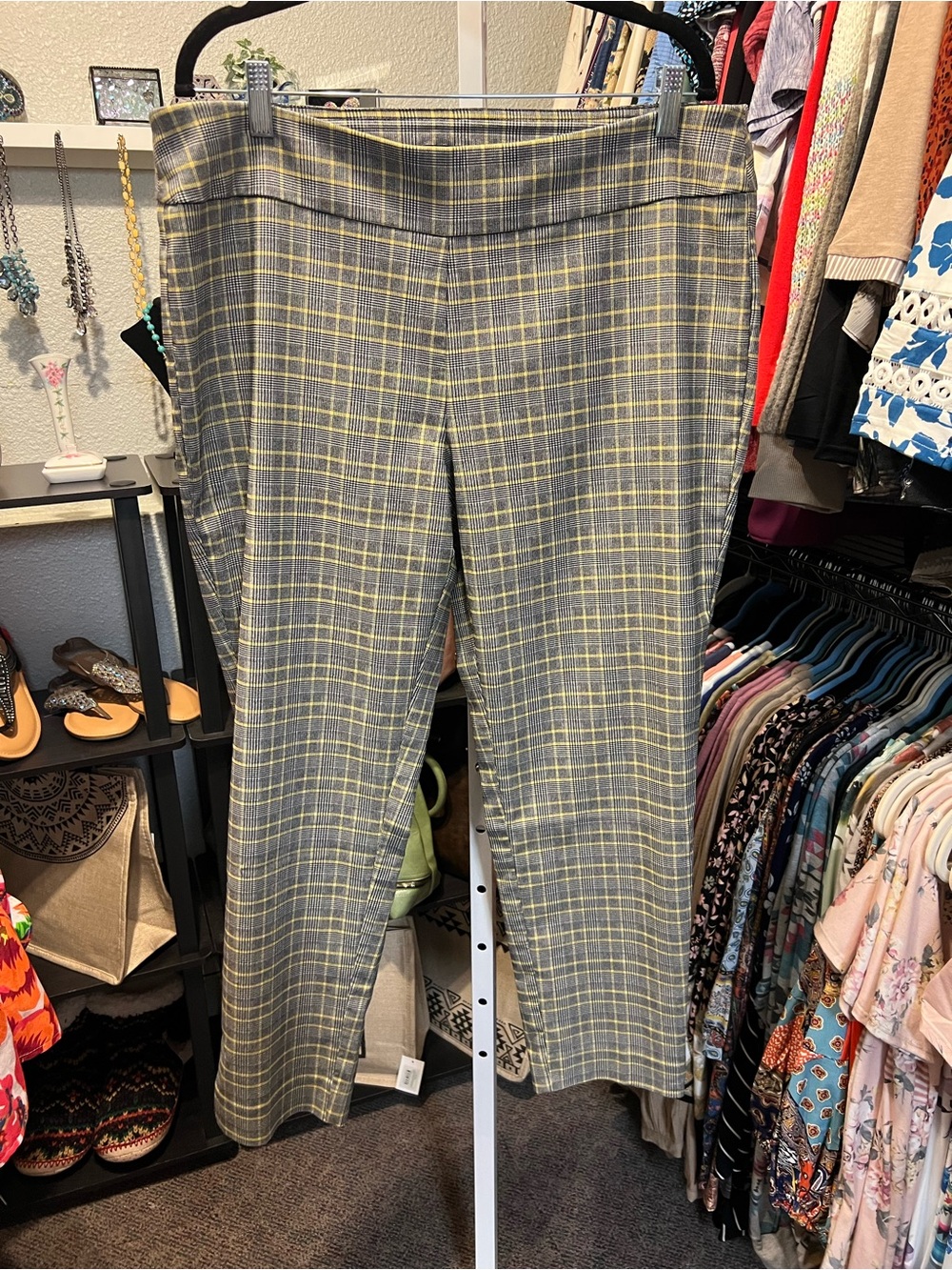 Counterparts Gray Plaid Straight-Leg Pants with Yellow Windowpane